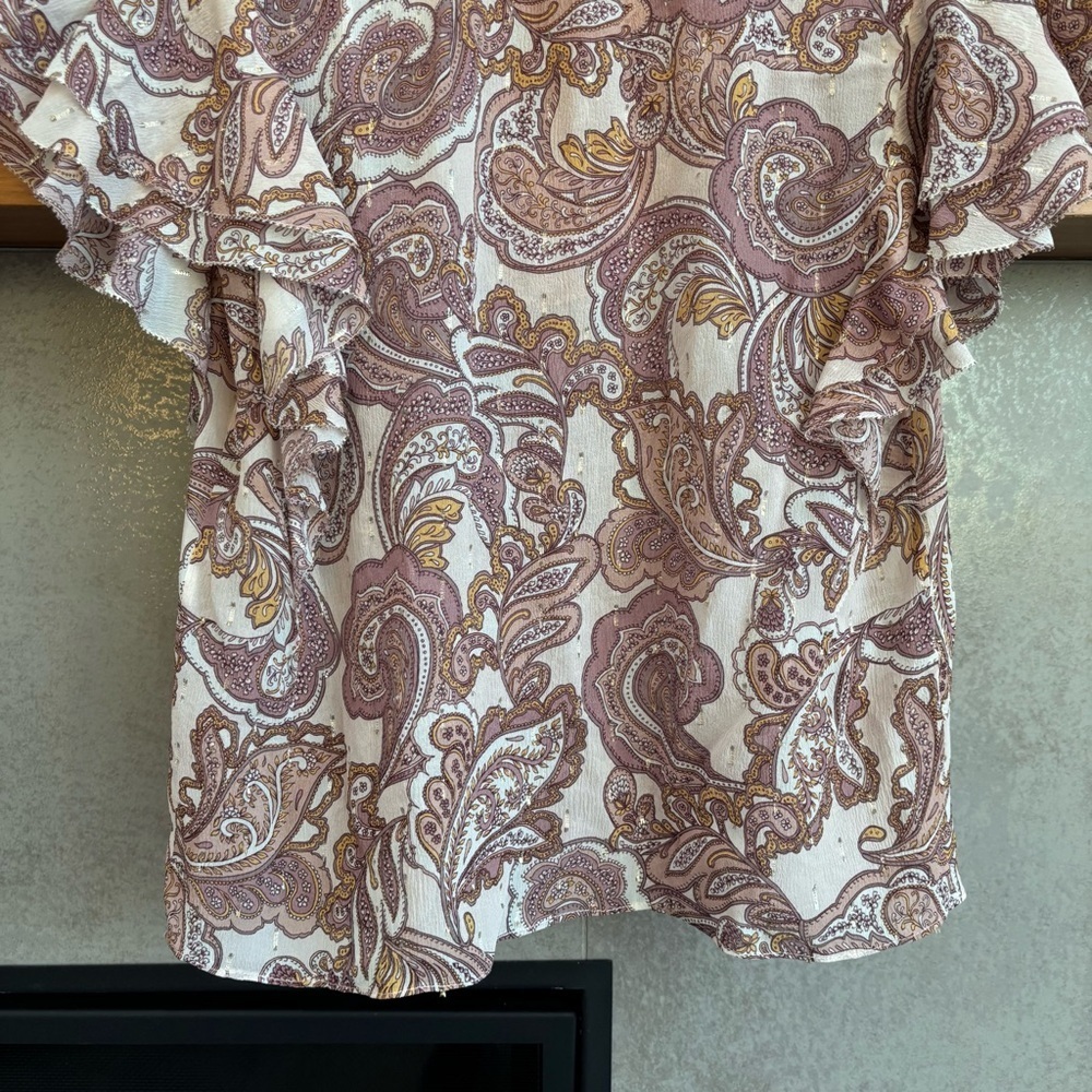Intermix Silk Ruffle Blouse Metallic Thread, Size P - Picture 9 of 11